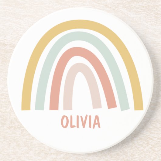 Boho Pastel Rainbow Personalisiert Getränkeuntersetzer (Vorne)