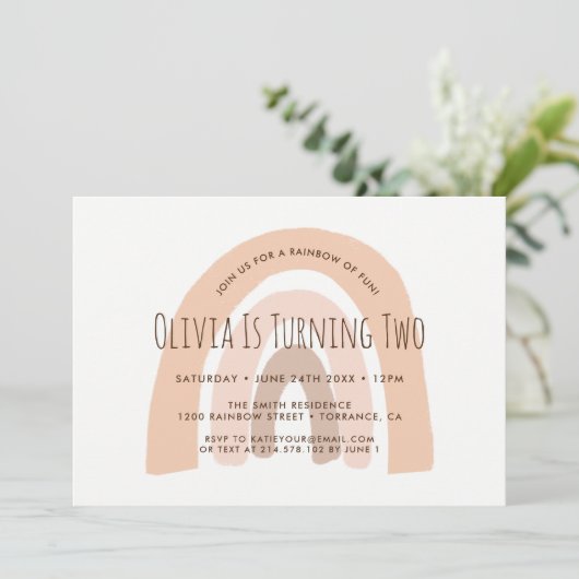 Boho Pastel Rainbow Zweiter Geburtstag Einladung (Stehend Vorderseite)