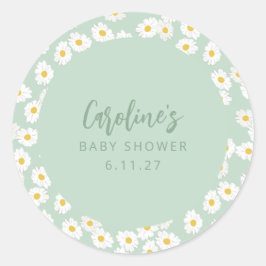 Boho Pastel Sage Daisies Floral Custom Baby Dusche Runder Aufkleber