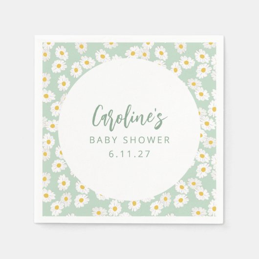 Boho Pastel Sage Daisies Floral Custom Baby Dusche Serviette (Vorderseite)