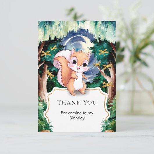 Boho Pastel Squirrel Birthday Dankeskarte (Stehend Vorderseite)