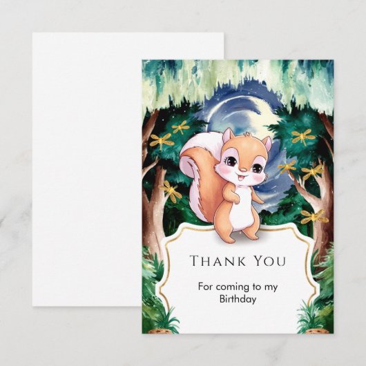 Boho Pastel Squirrel Birthday Dankeskarte (Vorne/Hinten)