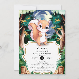 Boho Pastel Squirrel Birthday Einladung