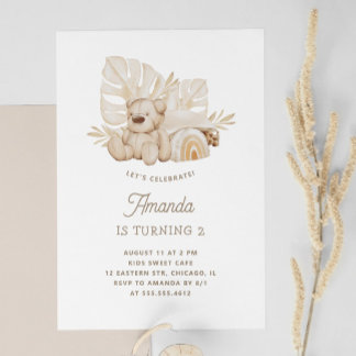 Boho Pastel Teddy Bear | Party niedlich Kindergebu Einladung