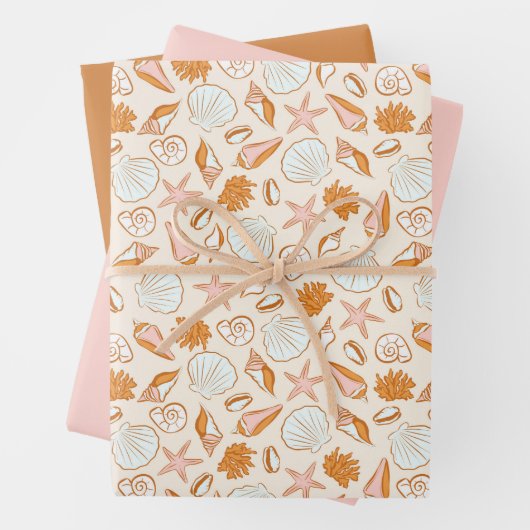 Boho Pastel Terracotta Pink Seashell Wrapping Geschenkpapier Set (Beispiel)