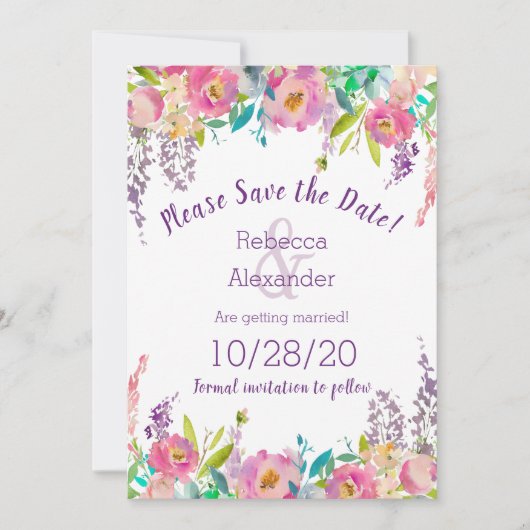 Boho Pastel Water Color Floral Save the Date (Vorderseite)