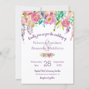 Boho Pastel Watercolor Floral Wedding Einladung