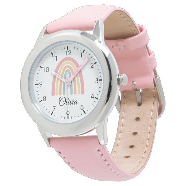 Boho Pastel Watercolor Rainbow Armbanduhr (Schrägansicht)