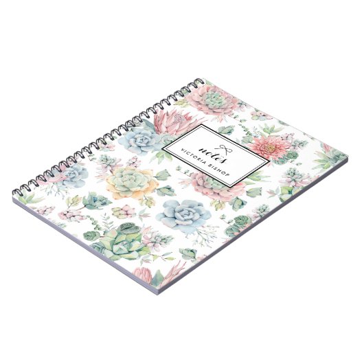 Boho Pastel Watercolor Succulents Pattern Notizblock (Linke Seite)