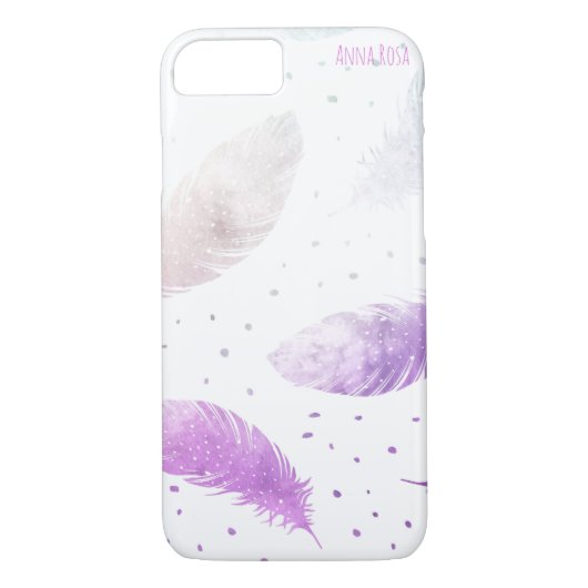 *~* Boho Pastel White & Lavender Fether Dots Case-Mate iPhone Hülle (Rückseite)