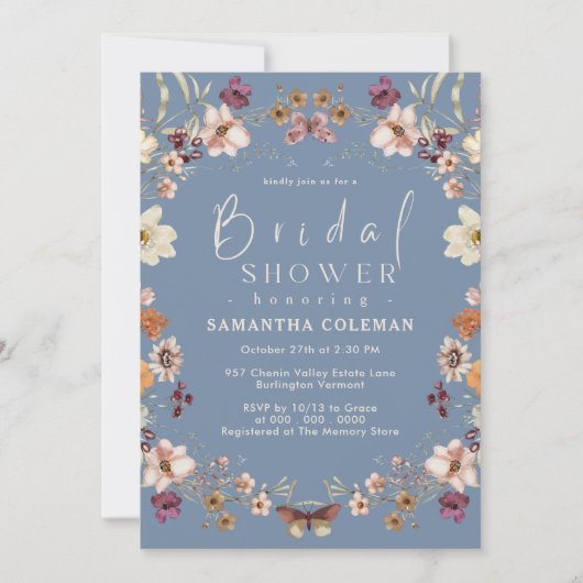 Boho Pastel Wildblume Periwinkle Brautparty Einladung (Vorderseite)