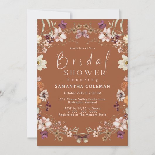 Boho Pastel Wildblume Terracotta Brautparty Einladung (Vorderseite)