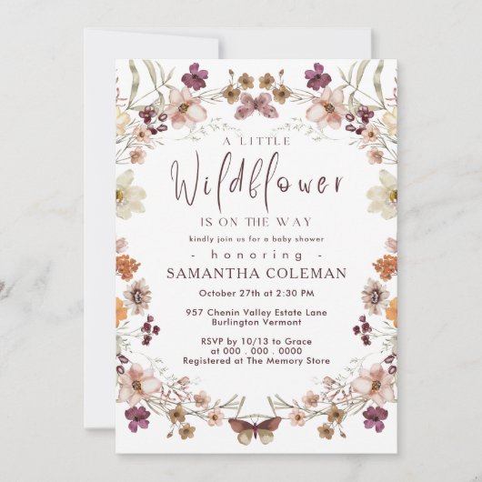 Boho Pastel Wildblume Thema Moderne Babydusche Einladung (Vorderseite)