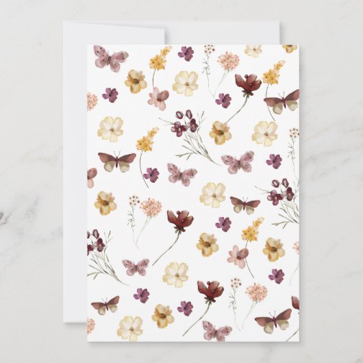 Boho Pastel Wildblume Thema Moderne Babydusche Einladung (Rückseite)