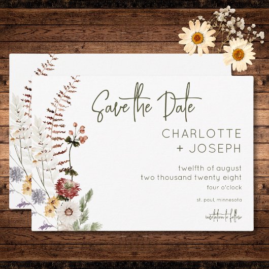 Boho Pastel Wildblumen Moderne Blumenhochzeit Save The Date