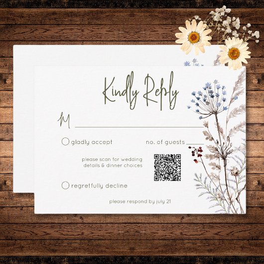 Boho Pastel Wildblumen Moderner QR-Code RSVP Karte