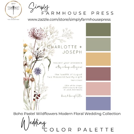 Boho Pastel Wildblumen Modernes Zwei-Abendessen mi RSVP Karte