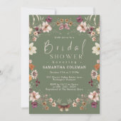 Boho Pastel Wildflower Sage Green Bridal Shower Einladung (Vorderseite)