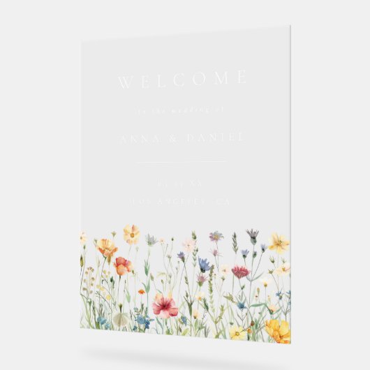 Boho Pastel Wildflower Wedding Welcome Acrylschild (Winkel)