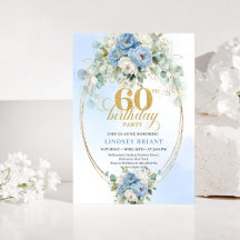 Boho Pastell Blau Pfingstrose Grün Gold 60. Geburt