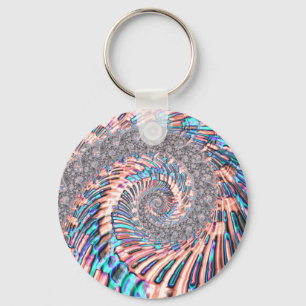 Boho Pastell Rosa und Blau Spiral Abstractes Frakt Schlüsselanhänger