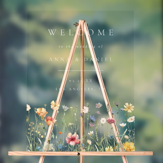 Boho-Pastell-Wildblumen-Hochzeitsbegrüßung Acrylschild (Neutral)