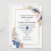 Boho pastellblau & rot schick florale Wedding Invi Einladung (Vorderseite)