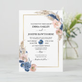 Boho pastellblau & rot schick florale Wedding Invi Einladung (Stehend Vorderseite)