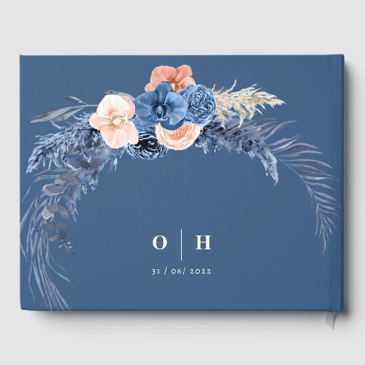 Boho pastellblau & rot-schick Hochzeit Gästebuch (Rückseite)