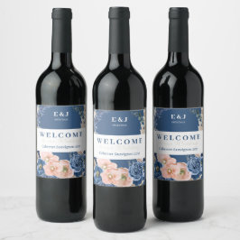 Boho pastellblau & rot schick Wedding "Welcome" Weinetikett