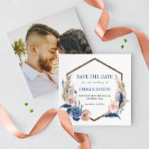 Boho pastellblau & rot schimmernd Save the Date