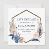 Boho pastellblau & rot schimmernd Save the Date Einladung (Vorderseite)