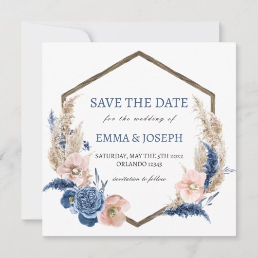 Boho pastellblau & rot schimmernd Save the Date Einladung (Vorderseite)