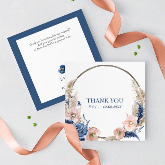 Boho pastellblau & rot Wedding "Danke" Card Save The Date