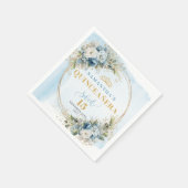 Boho Pastellblaue Blumen Gold 15. Geburtstag Servi Serviette (Ecke)