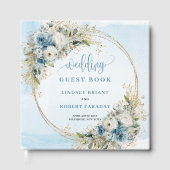 Boho-Pastellblaue Blumen Gold Gästebuch (Vorderseite)
