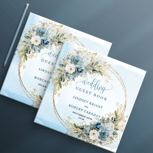 Boho-Pastellblaue Blumen Gold Hochzeitsgästebuch Gästebuch