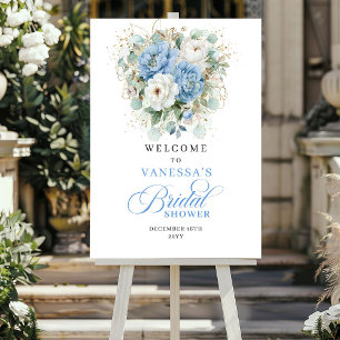 Boho-Pastellblaue-Blumen-Hochzeitsparty-Willkommen Poster