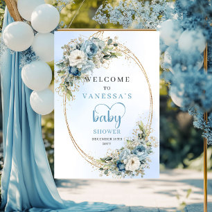 Boho-Pastellblaue Blumeneukalyptus-Baby-Party Poster