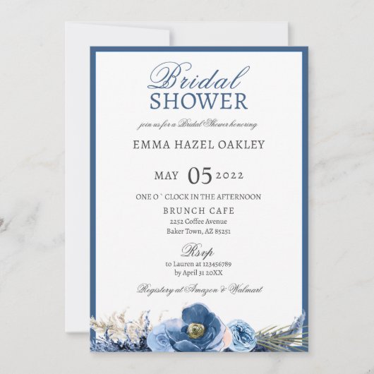 Boho pastellblaue Creme Brautparty Einladung (Vorderseite)