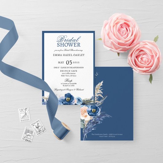 Boho pastellblaue Creme Brautparty Einladung