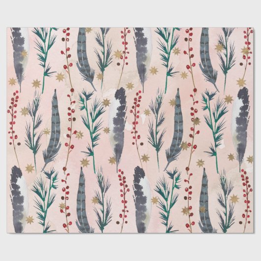 Boho pastellfarbene Weihnachtsmuster Geschenkpapier (Flach)