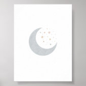 Boho Pastellmond und Sternenblauer Druck Poster (Vorne)