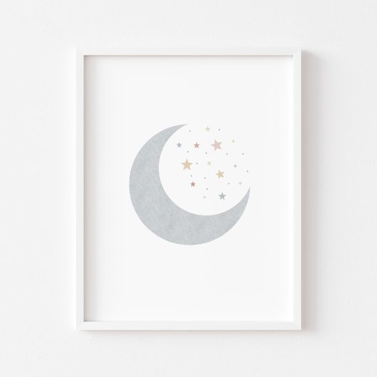 Boho Pastellmond und Sternenblauer Druck Poster
