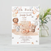Boho pastelltiere mobile Babydusche Oh Baby Einladung (Stehend Vorderseite)