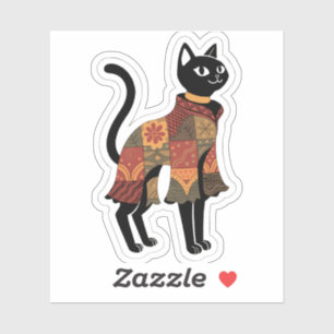 Boho-Patchwork-Katze, Volksgut-Sticker Aufkleber