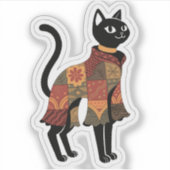 Boho-Patchwork-Katze, Volksgut-Sticker Aufkleber (Vorderseite)