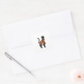 Boho-Patchwork-Katze, Volksgut-Sticker Quadratischer Aufkleber (Umschlag)