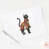 Boho-Patchwork-Katze, Volksgut-Sticker Quadratischer Aufkleber (Umschlag)