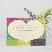 Boho Patchwork Quilt and Heart Shape Wedding Einladung (Stehend Vorderseite)